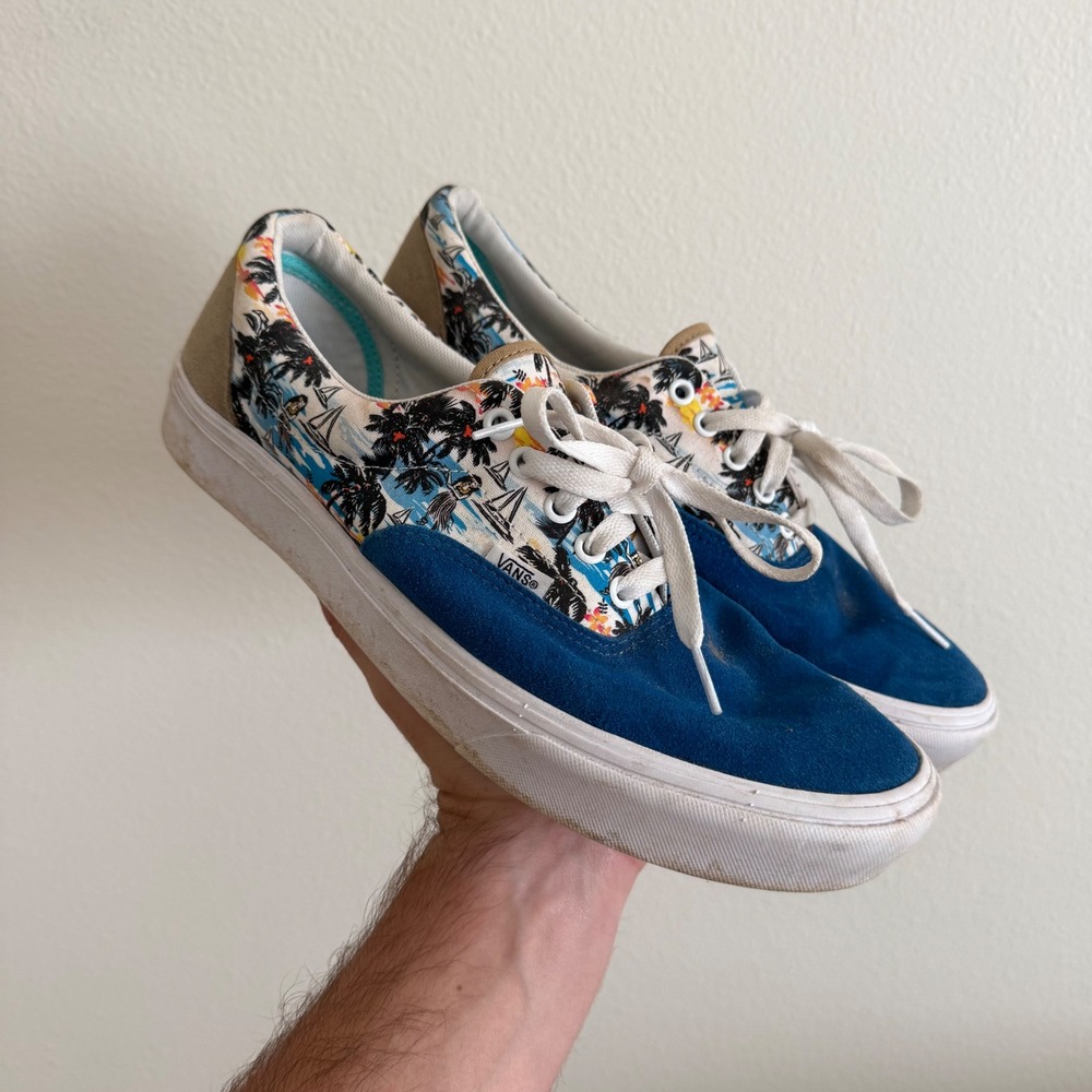 Vans Era ComfyCush Mens 11.5 Tropical Palm Tree Sailboat Blue Suede Sneakers